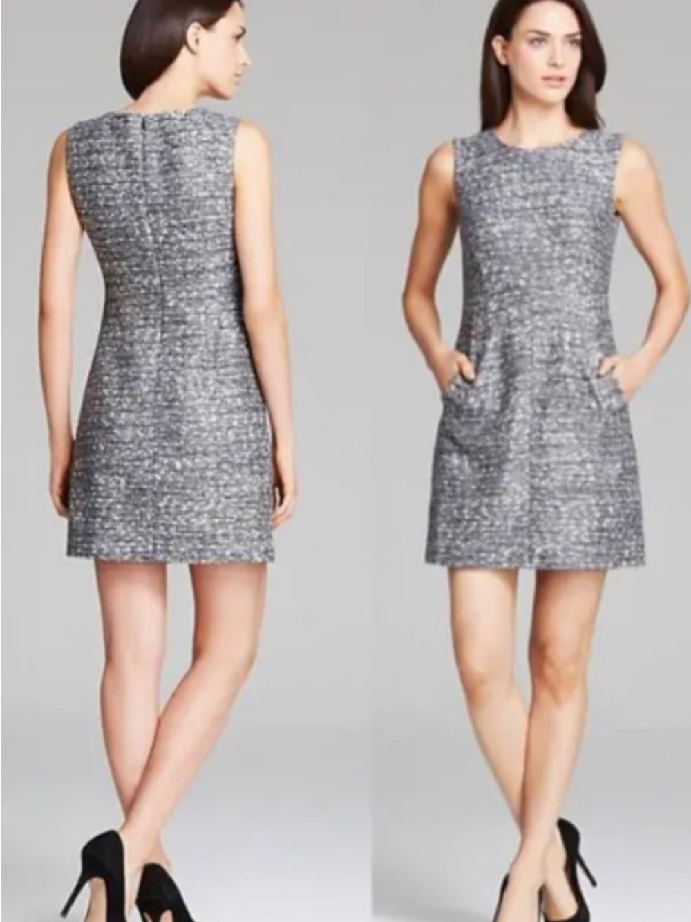 Diane vonFurstenberg dress women 8 blk/grey/wht/gold metallic tweed classic chic